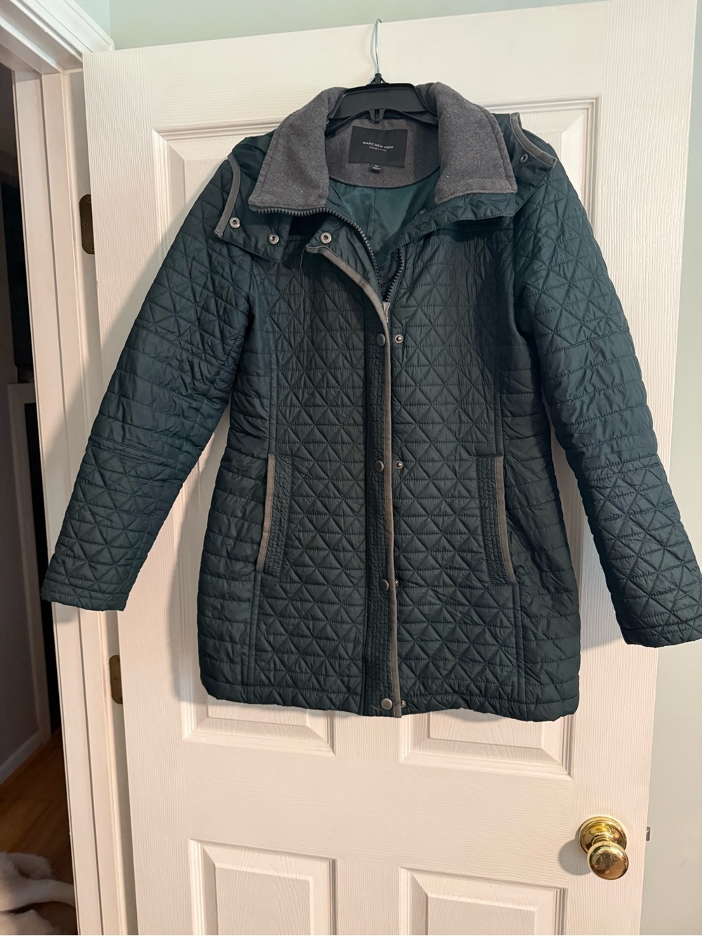 Lightweight Quilted Puffer Coat in Dark Teal by Andrew Marc